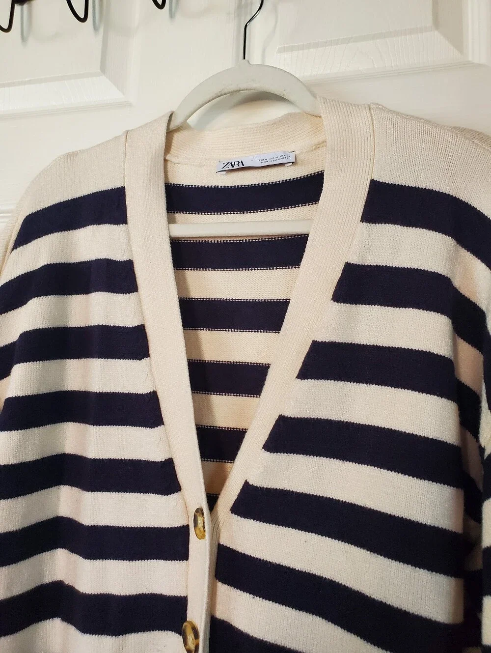 Zara Striped V-neck Buttoned Knit Cardigan Nautical Preppy Oversized Medium